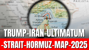 Map showing Strait of Hormuz where Trump issued ultimatum to Iran over shipping threats
