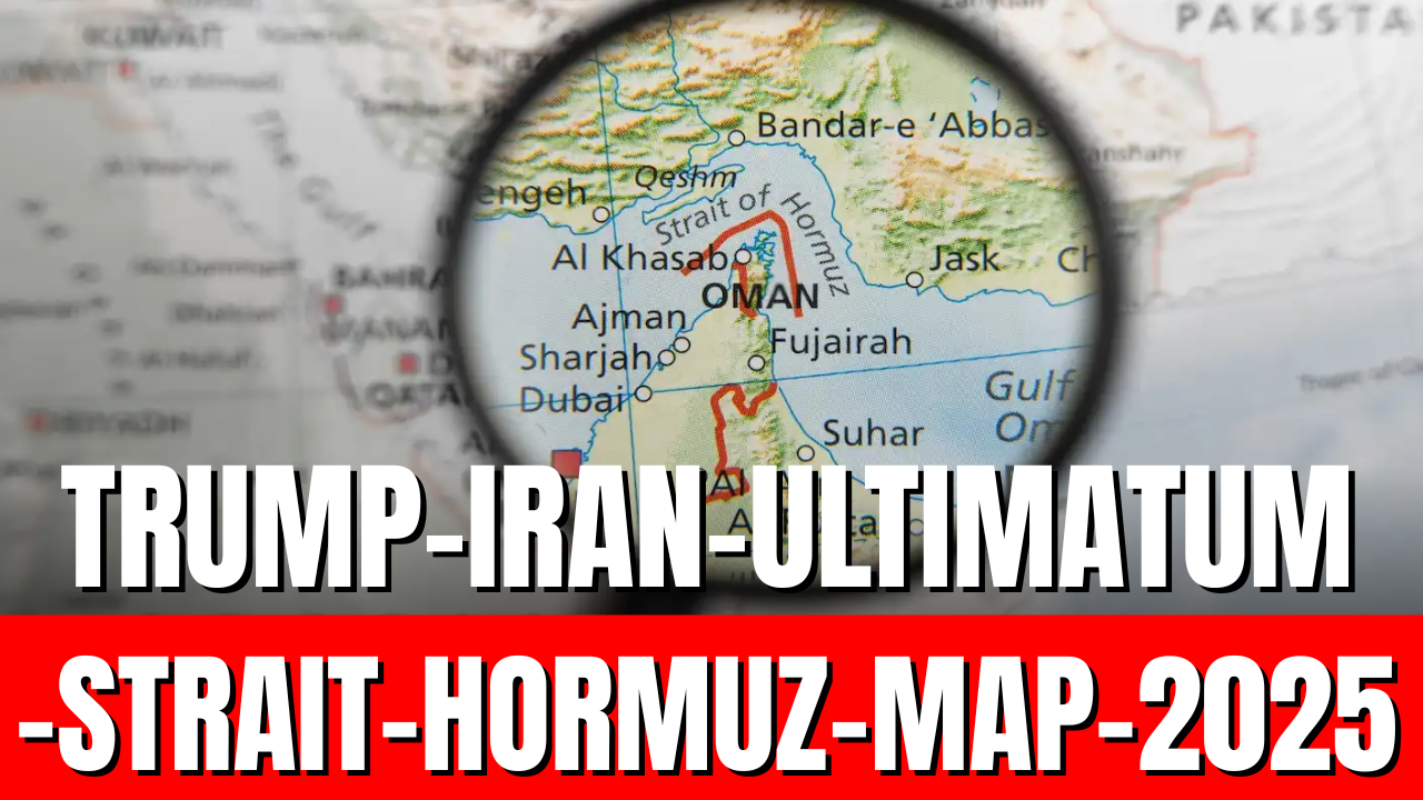 Map showing Strait of Hormuz where Trump issued ultimatum to Iran over shipping threats